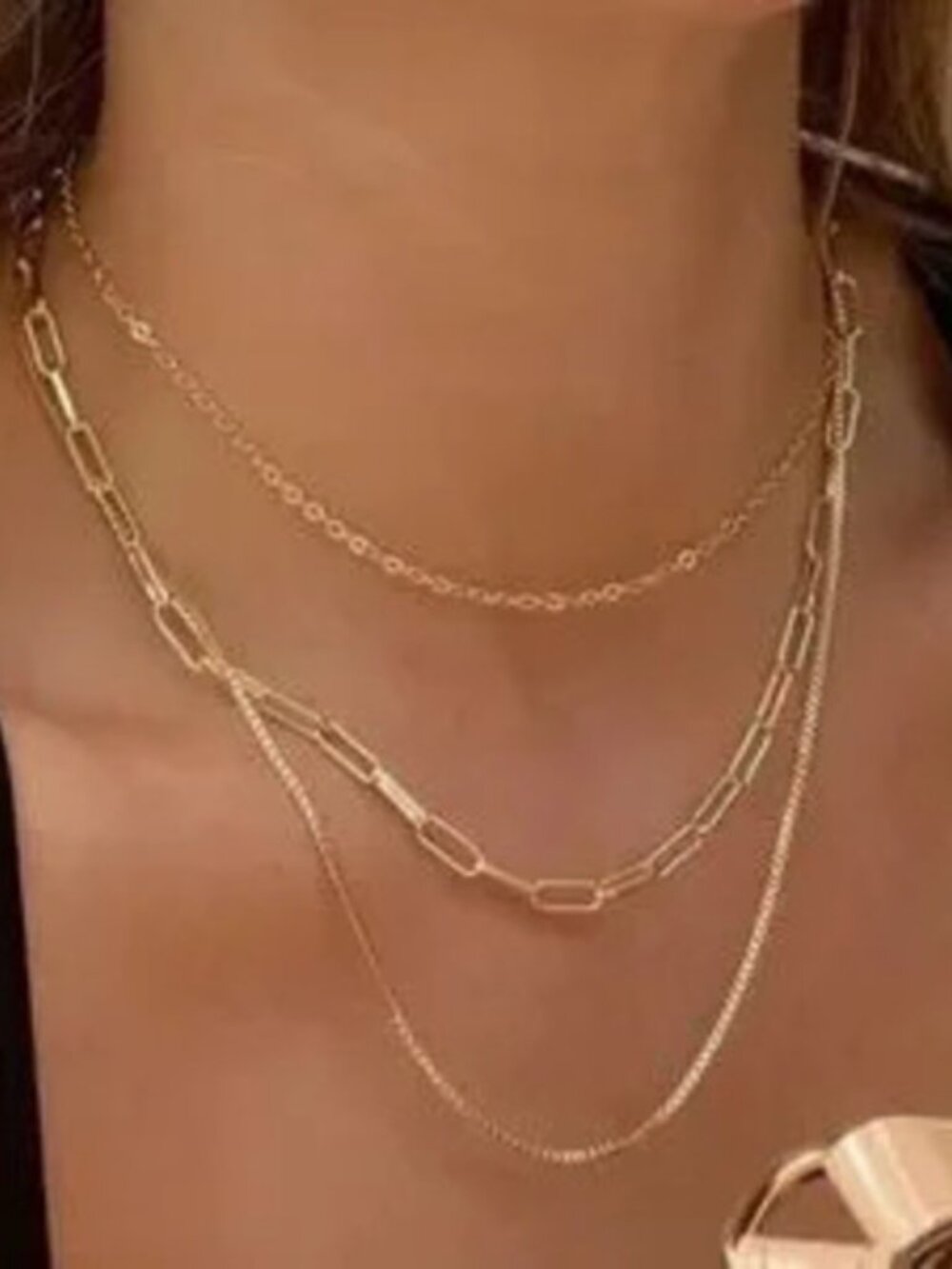 Gold Stainless Steel 1pc Multi Layered Chain Necklace